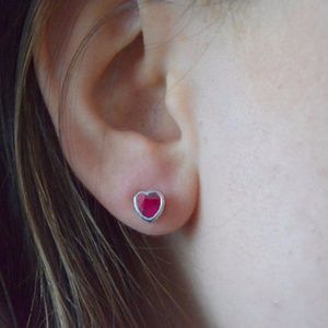 2 Ct Ruby Heart Bezel Stud Earrings